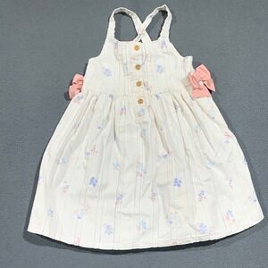 The Prairie by Rachel Ashwell Girls 3T Floral Dobby Stripe Dress White Pink Blue